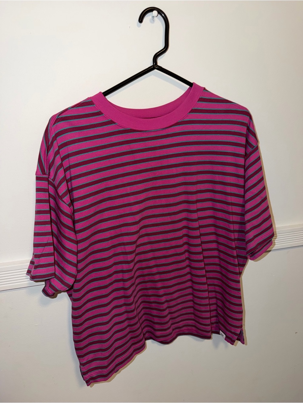 GAP Pink and Teal Striped Crewneck Tee